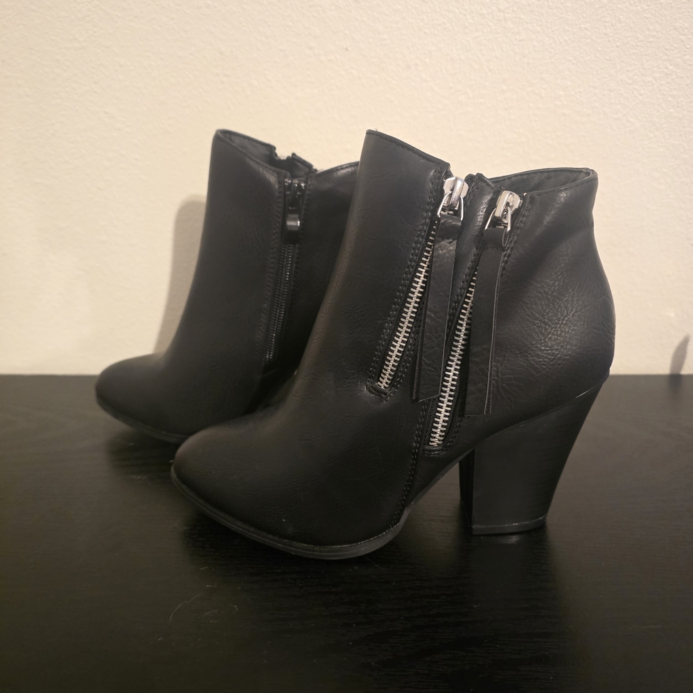 Black Ankle Boots with Zipper Detail